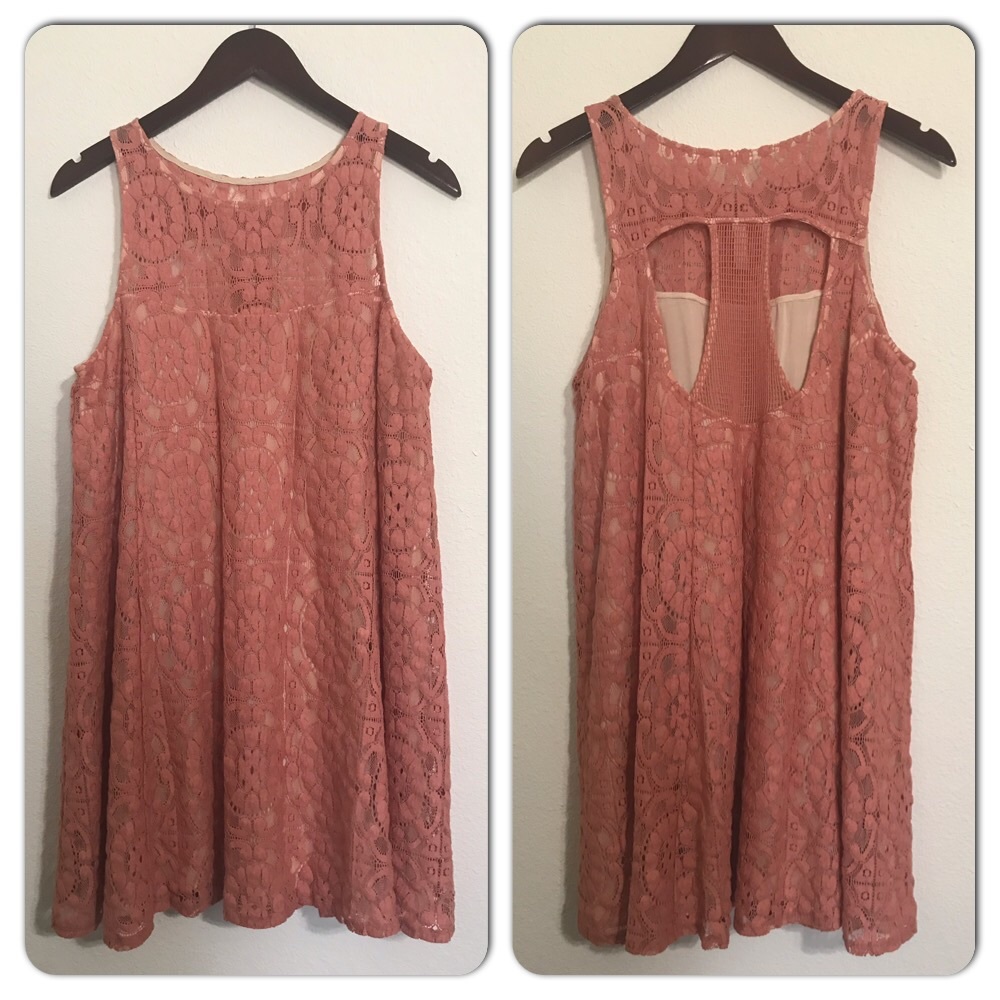 Free People Mauve Sleeveless Lace Lined Slip On Dress Small